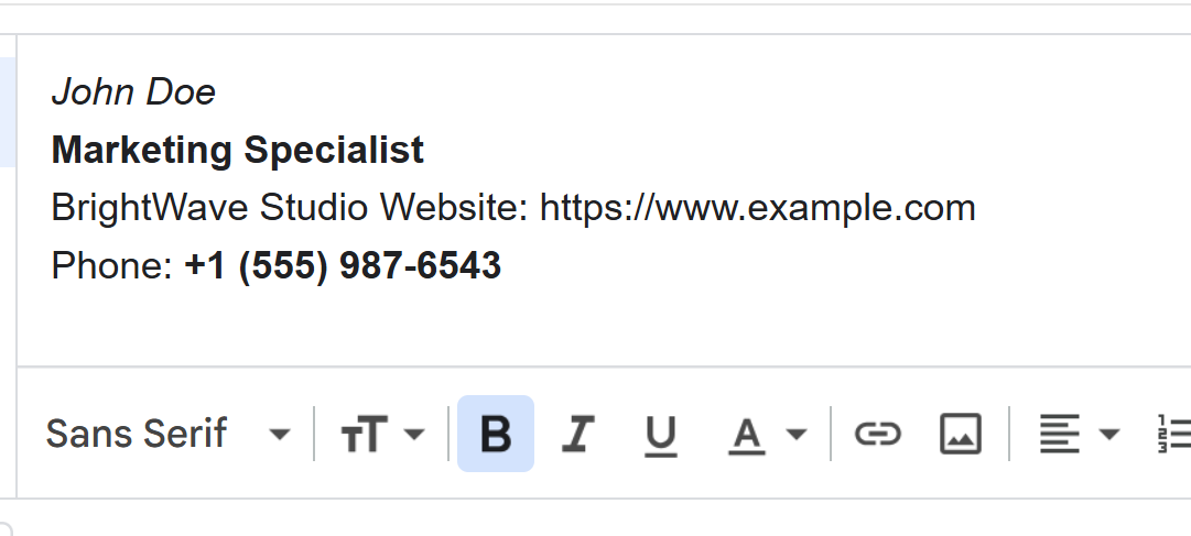 Gmail signature editor placeholder