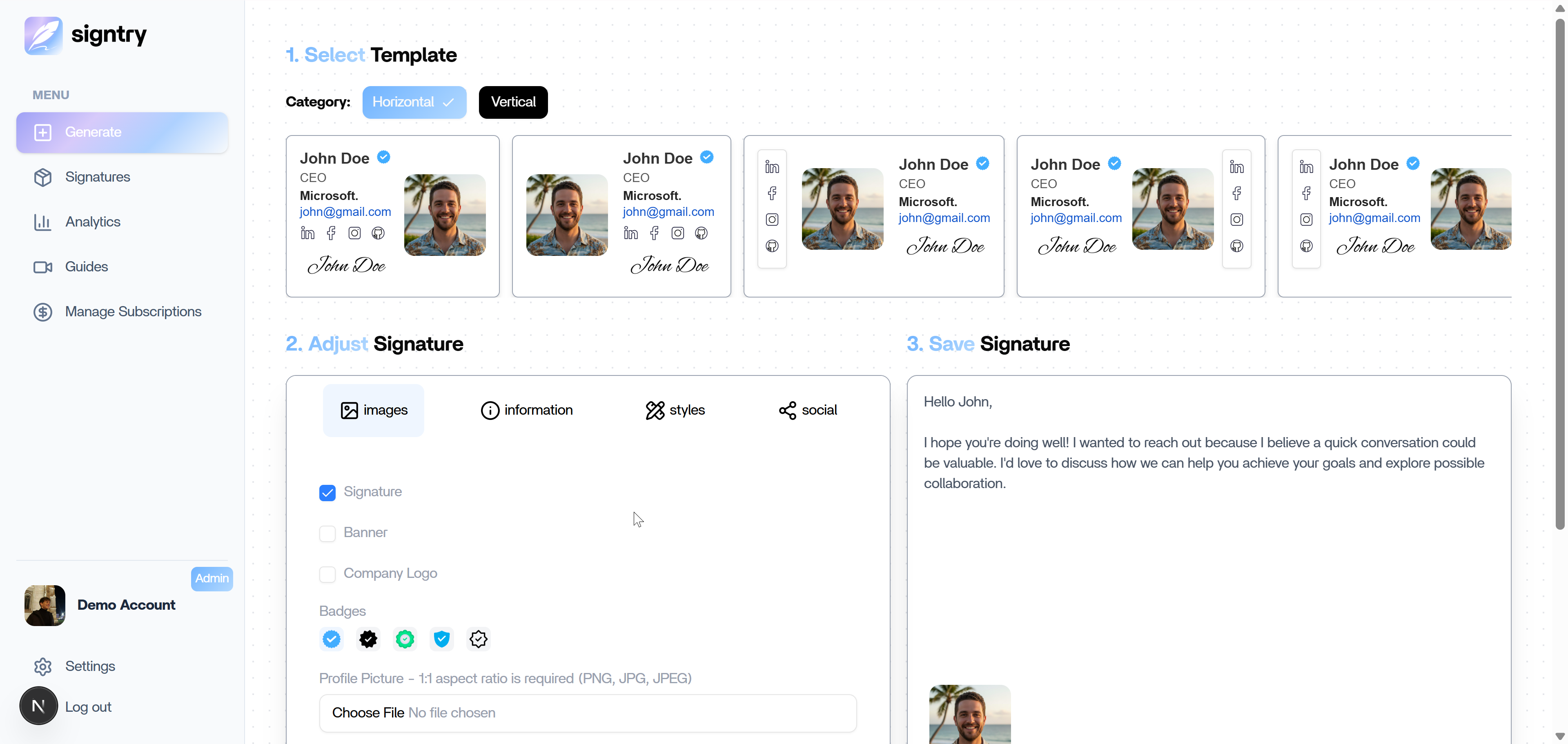 Signature Builder Interface