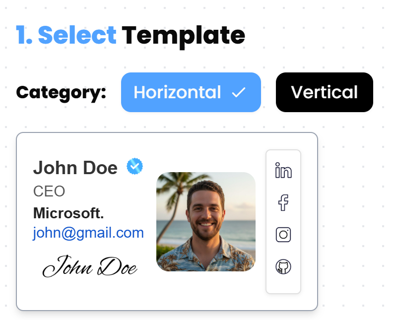 Professional email signature template created with email signature generator